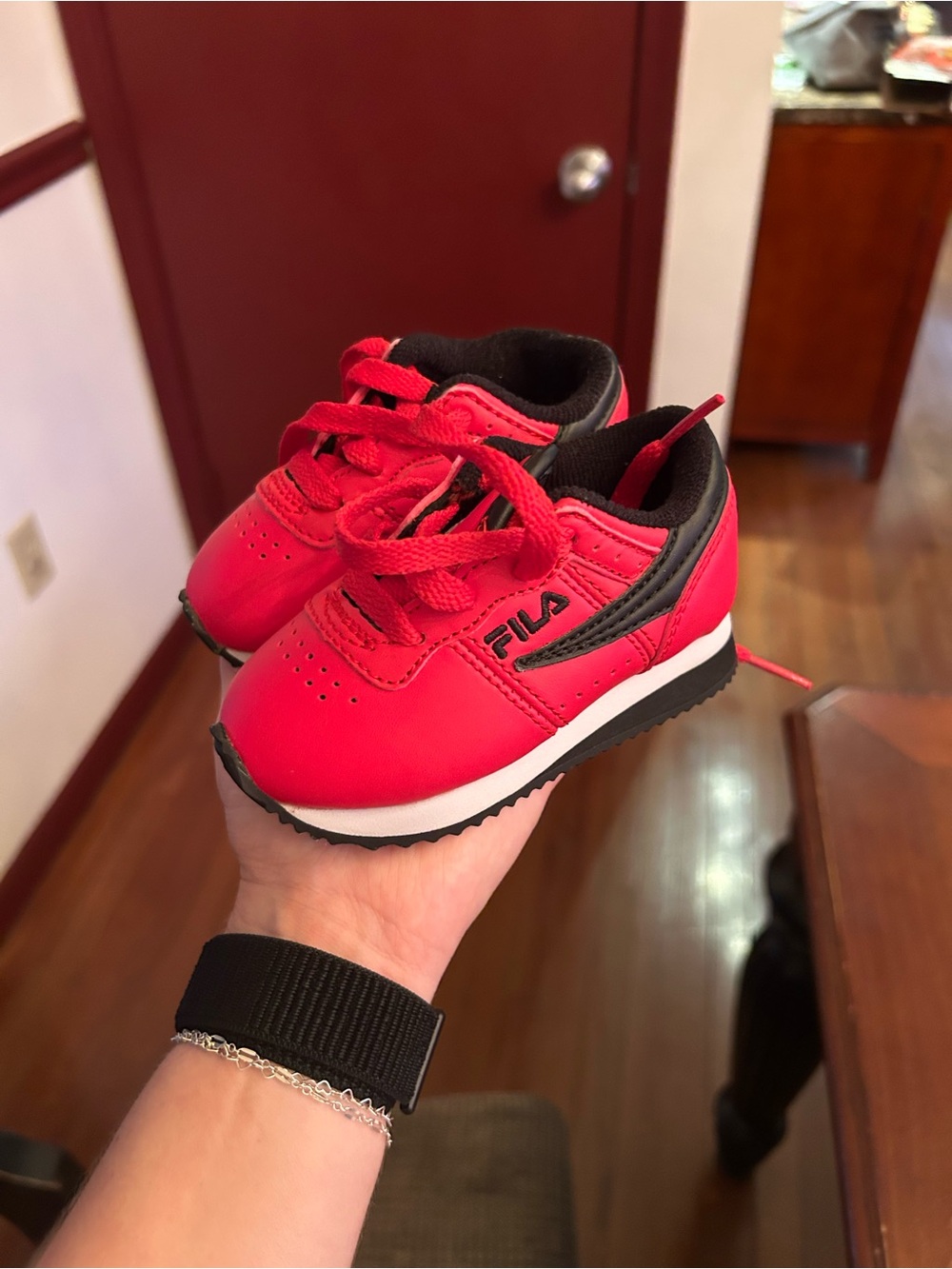 Fila Kids Bright Red and Black Lace-Up Sneakers